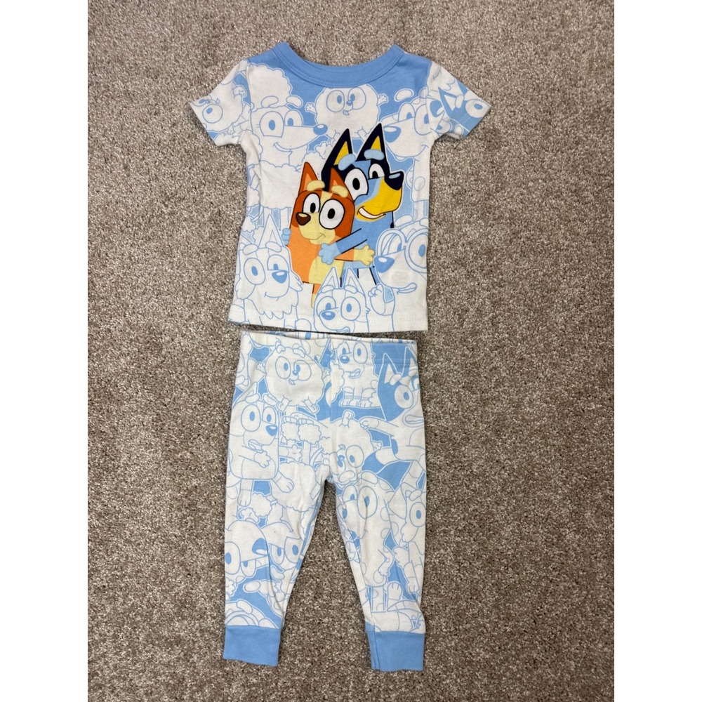 Bluey Bingo Toddler Pajama Set 18M Blue White Cotton 2 Piece Snug Fit Sleepwear